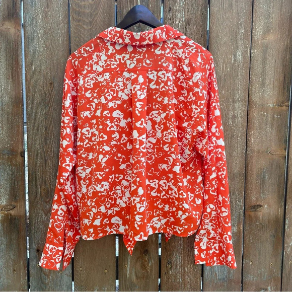NINE WEST Women’s Orange White Floral Print Blouse Shirt Front Tie Size Large - Picture 8 of 11